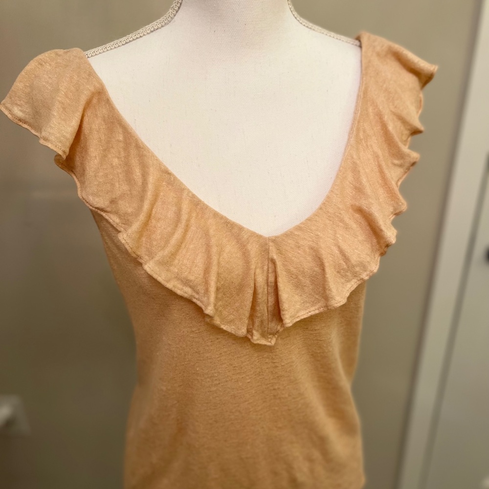Lilly Pulitzer Gold Linen Ruffle Tank Large - Picture 3 of 10